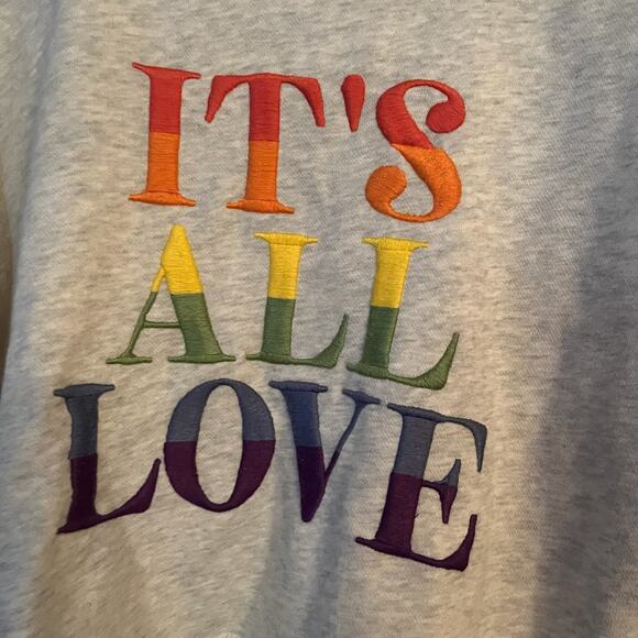 Abercrombie and Fitch Cropped Sweatshirt S Its All Love Gray Embroidered Rainbow - Picture 4 of 9